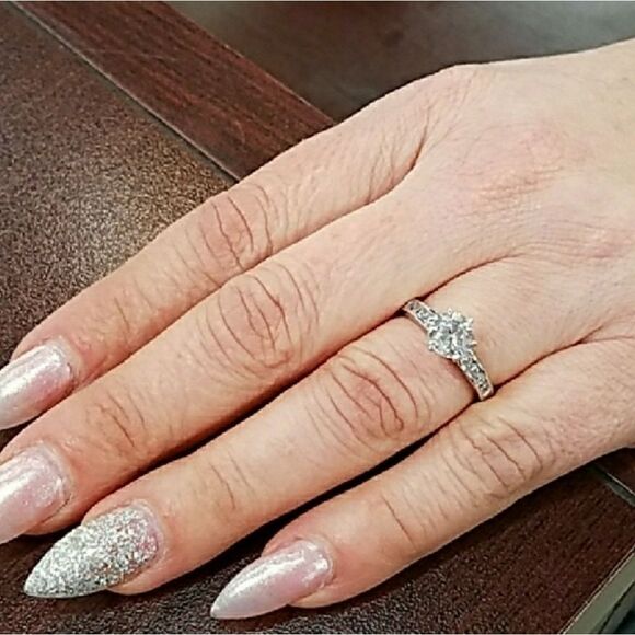 14k Solid White Gold Engagement Ring 5 6 7 8 9 - Picture 1 of 4